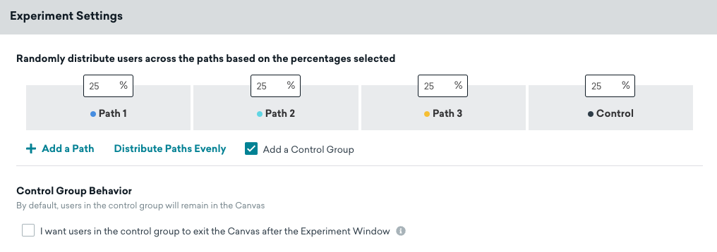 実験の設定でパスを追加し、各パスのユーザーの割合を配分