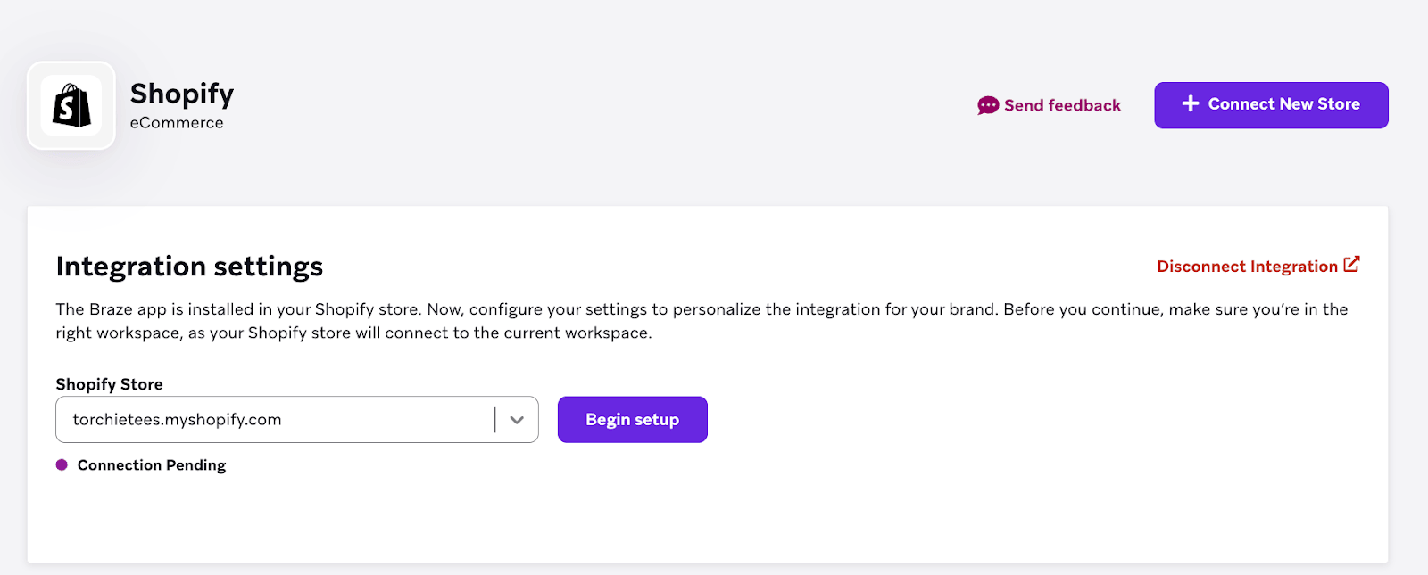 Shopify統合ページの「+ Connect New Store」ボタン。