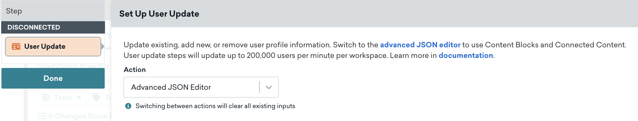 "Advanced JSON Editor"のアクションで、User Updateステップを実行します。