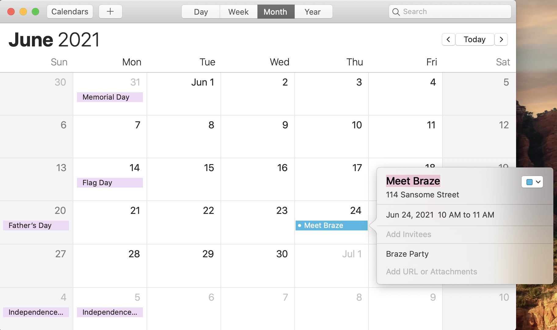 イベントが追加された iCal カレンダー。