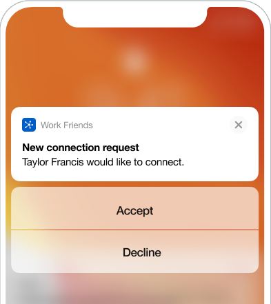 2 つのプッシュアクションボタンがある iOS プッシュ通知:承諾および拒否。