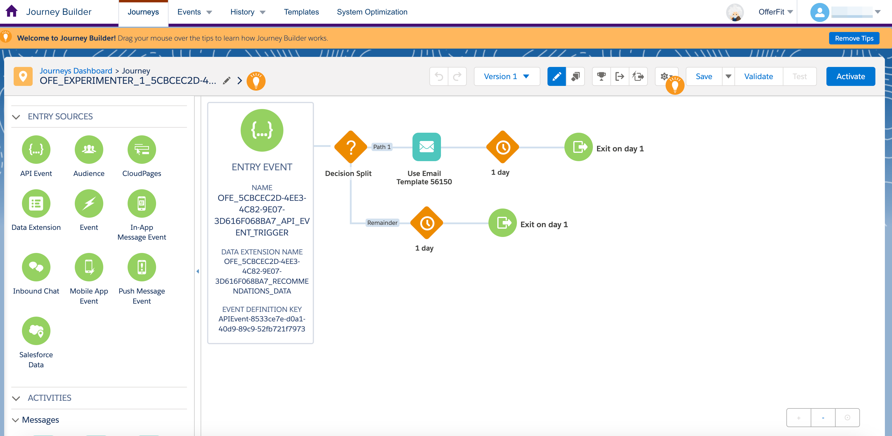 완료된 여정을 활성화합니다.