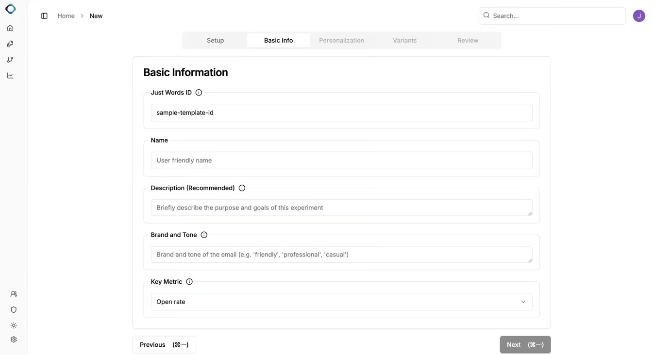 The Just Words template creation platform.