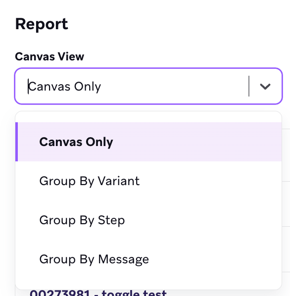 열린 '캔버스 보기' 드롭다운.