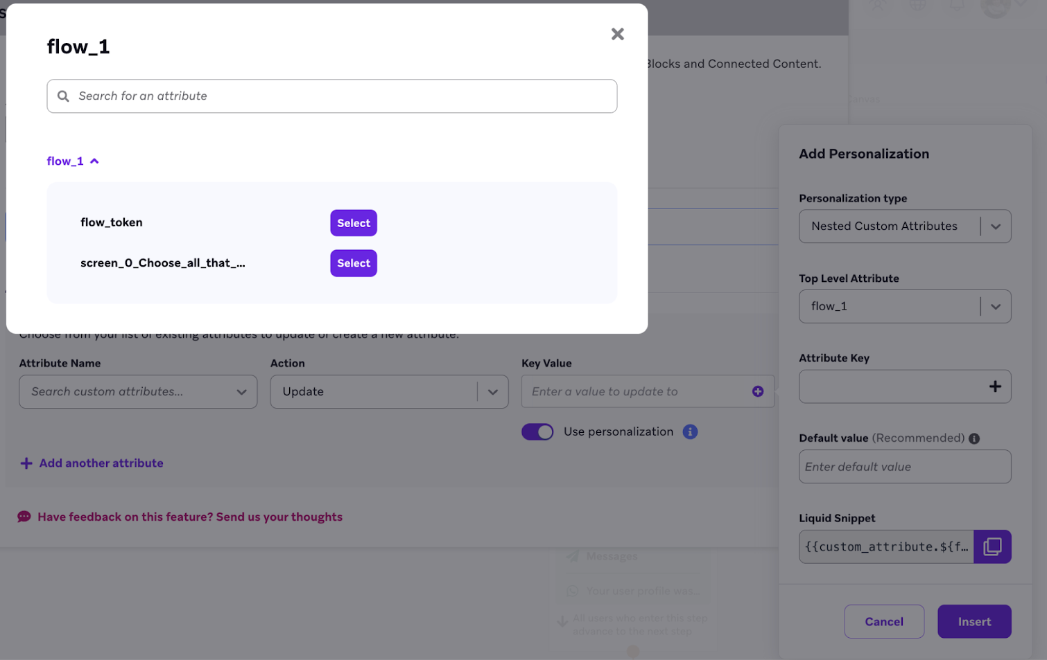 속성을 선택할 수 있는 "flow_1" 창이 표시됩니다.