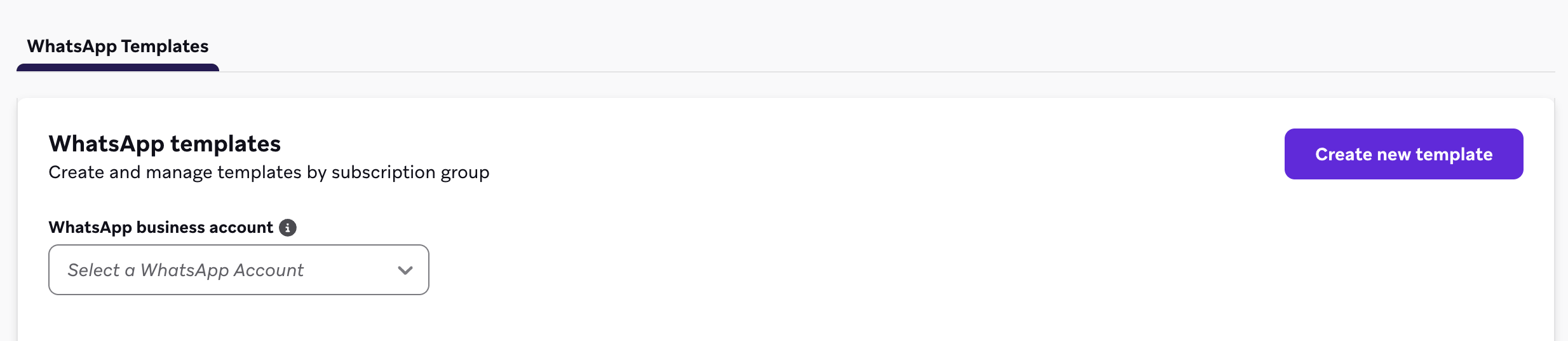 새 템플릿을 생성하는 버튼이 있는 WhatsApp 템플릿 페이지.