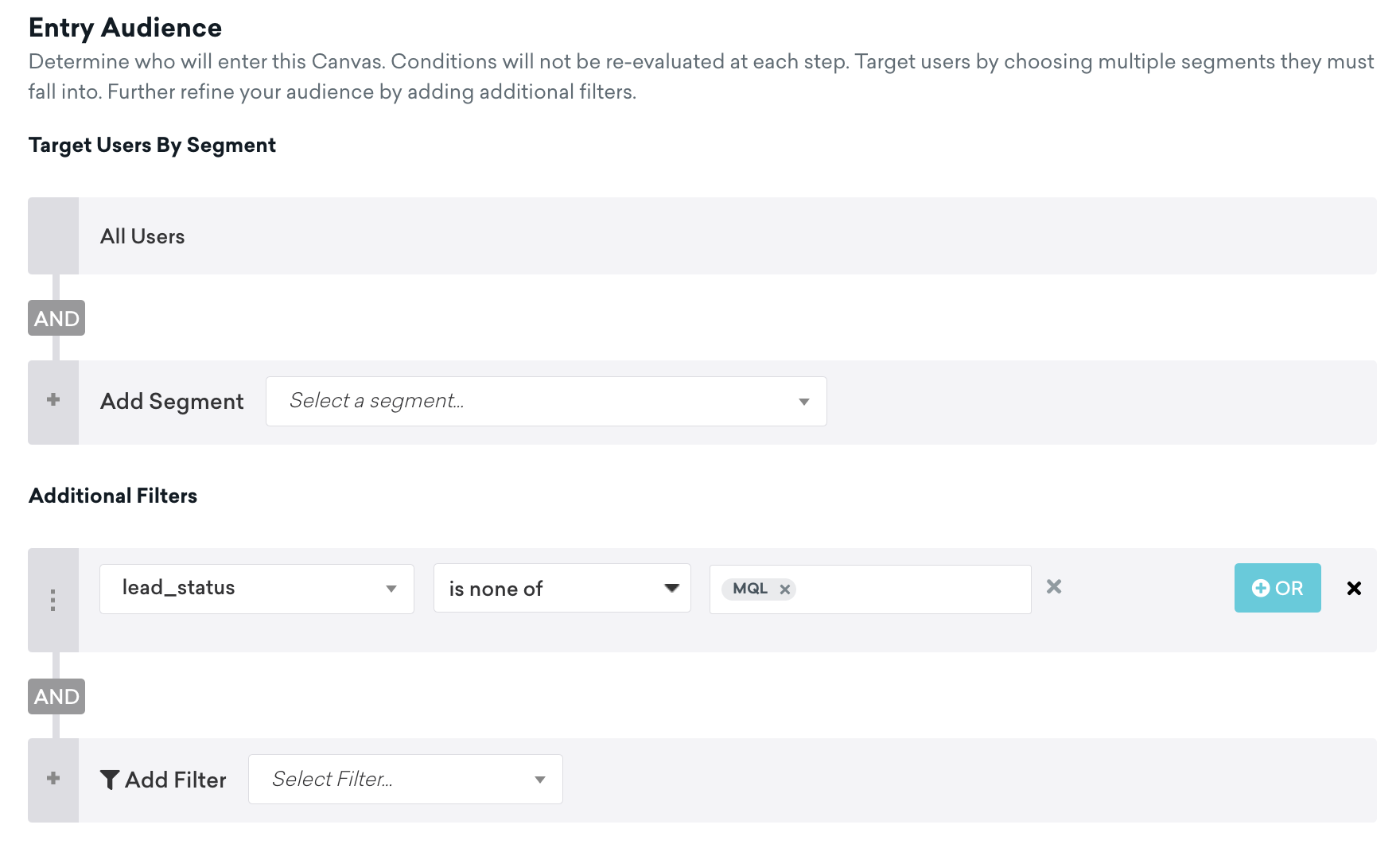 As opções de direcionamento do webhook com o filtro de "lead_status" não são "MQL".