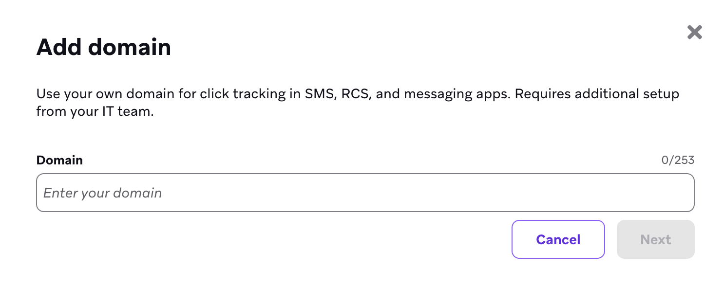 "Add Domain" button on the "SMS/RCS and Messaging Apps Domains" page.