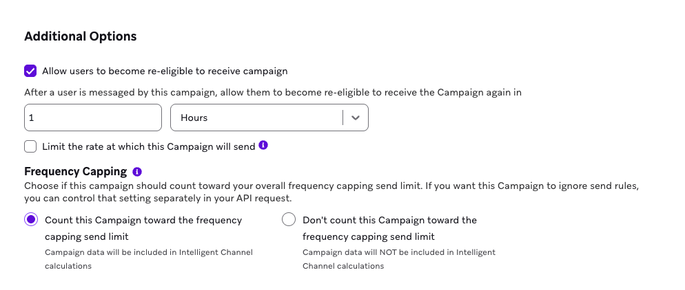 Re-elegibilidade para a campanha de API selecionada.
