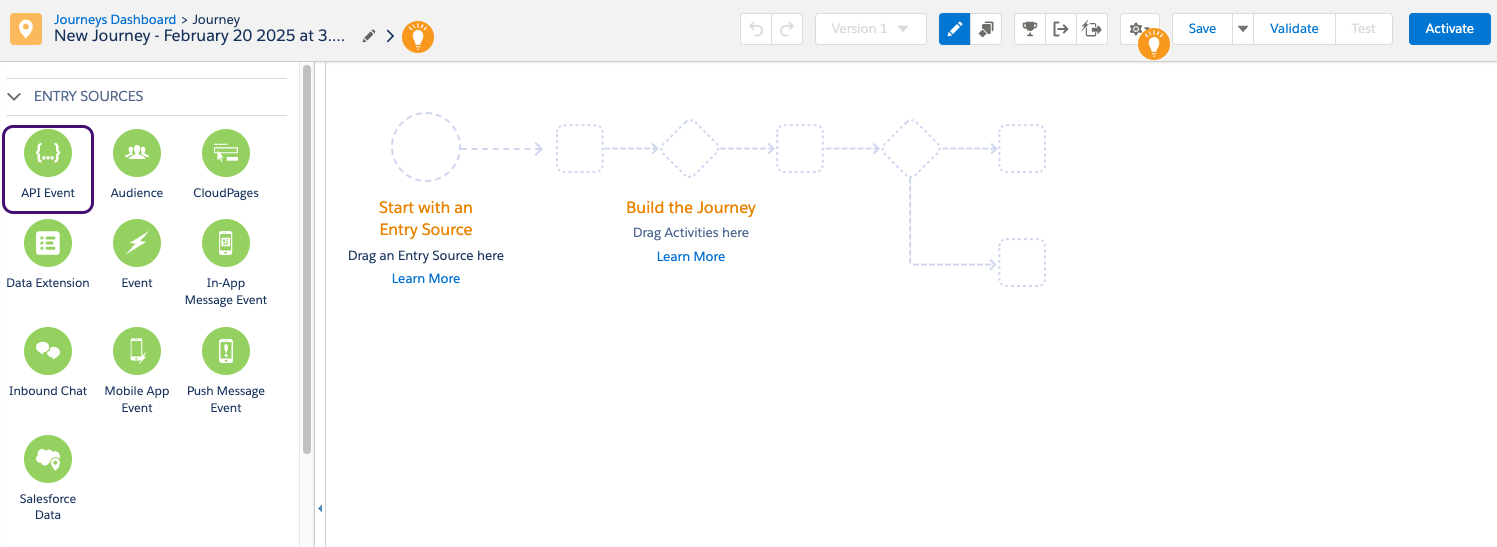"Evento API" selecionado como a fonte de entrada.
