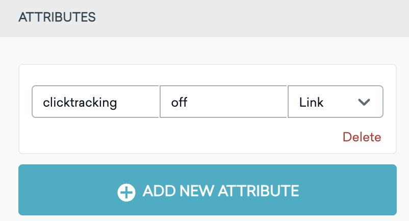 A seção "Atribuições" com o atributo "clicktracking" desativado para um link.