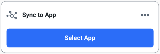 A opção "Select App" (Selecionar aplicativo), localizada na ação "Sync to App" (Sincronizar com o aplicativo).