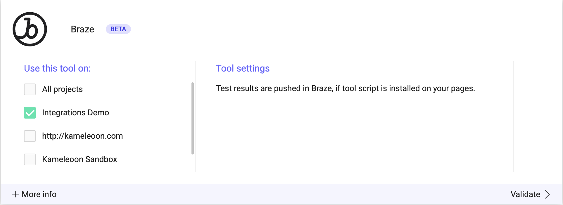 O ícone da ferramenta Braze na Kameloon.