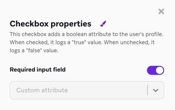 Um campo de formulário de caixa de seleção com a opção "Campo de entrada obrigatório" selecionada.