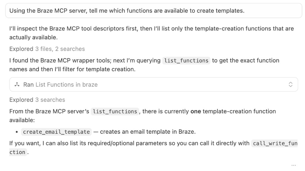 "Criar um modelo de e-mail" sendo perguntado e respondido no Cursor.