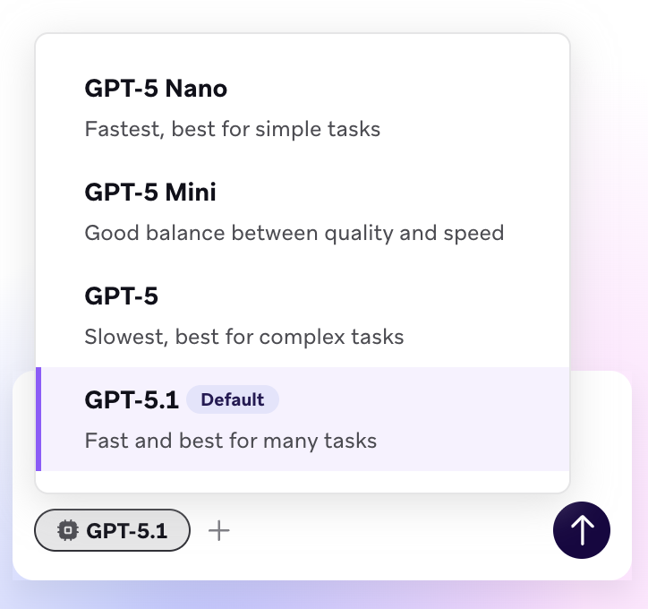 Menu suspenso para a escolha de diferentes modelos de GPT.