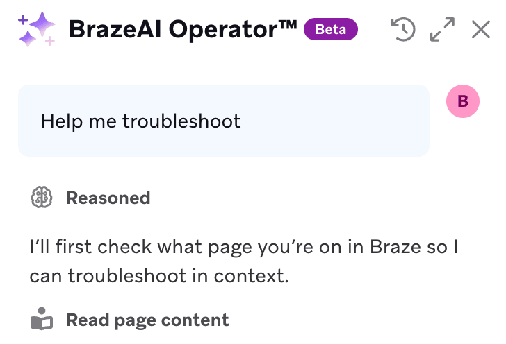 O menu suspenso "Reasoned" recolhido em uma resposta do Operator.