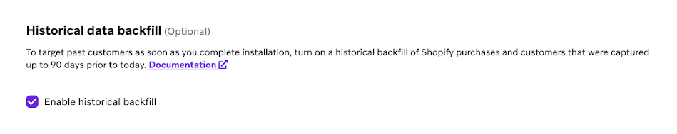 Seção para configurar o backfill de dados históricos.