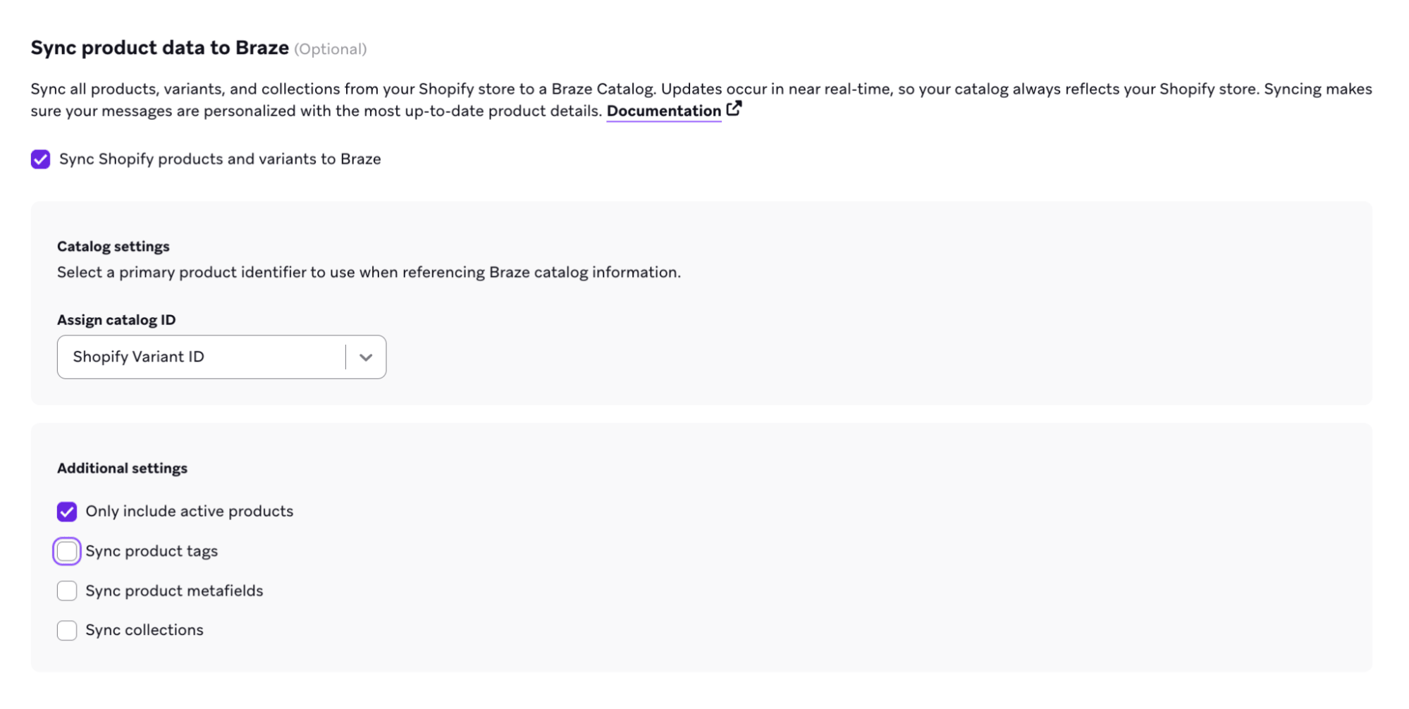 Etapa 3 do processo de configuração com "Shopify Variant ID" como o "Catalog product identifier".