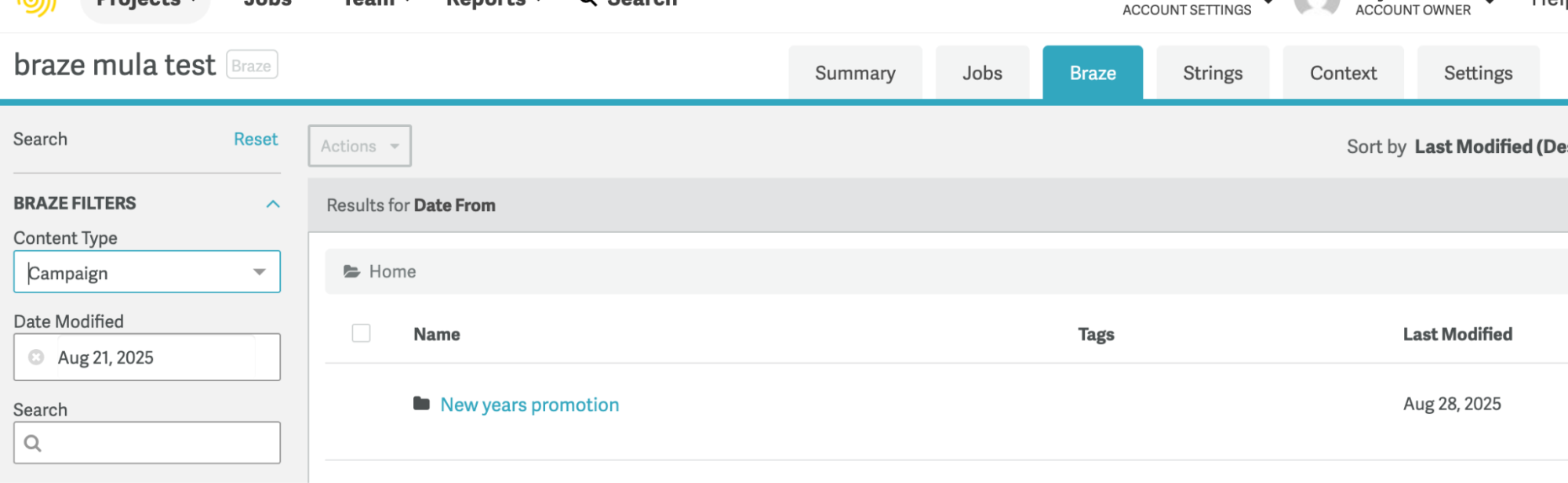 Envio de e-mail para o Braze com tags de tradução.
