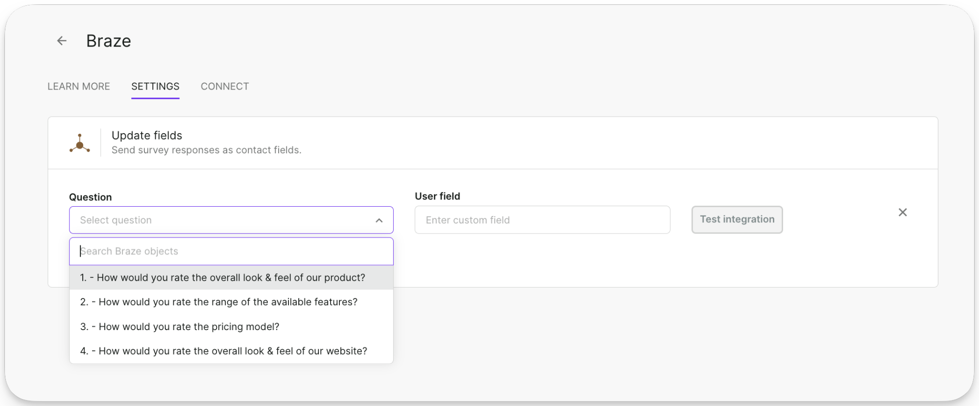 Selecione a pergunta da qual você deseja atualizar os campos