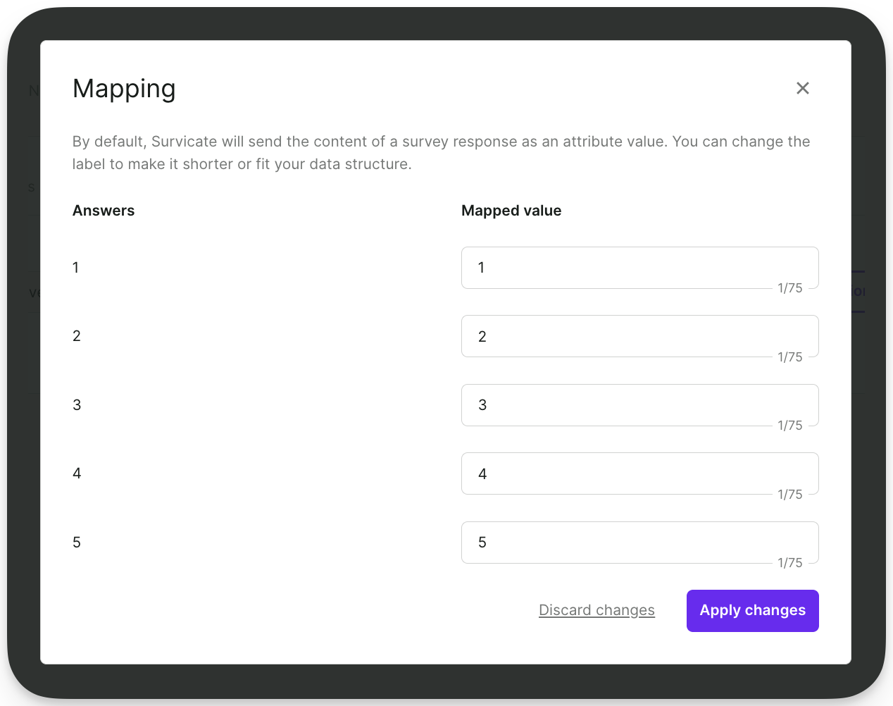 Clique em editar mapeamento para modificar esses valores