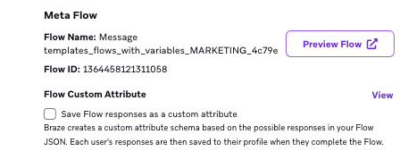 Seção Meta Flow com uma opção para visualizar o atributo personalizado Flow.
