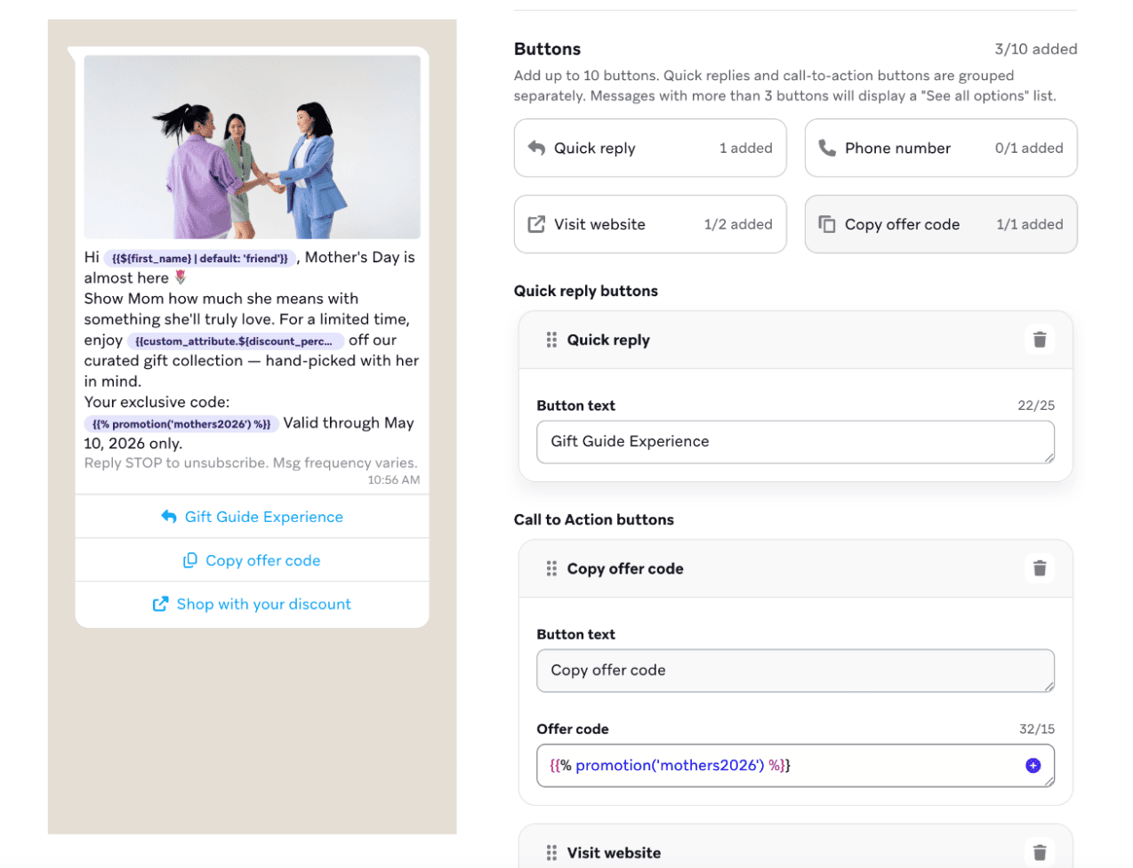 Criador de modelos do WhatsApp com botões de resposta rápida e chamada para ação.