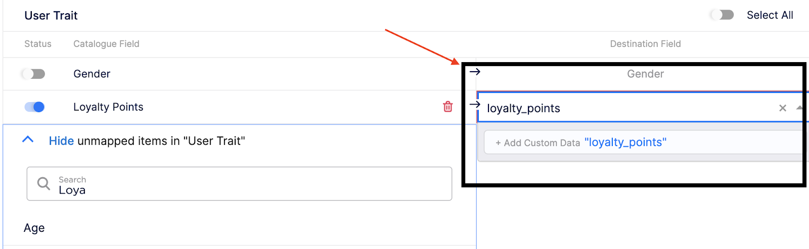 Seleção de "loyalty_points" como característica do usuário na Zeotap.