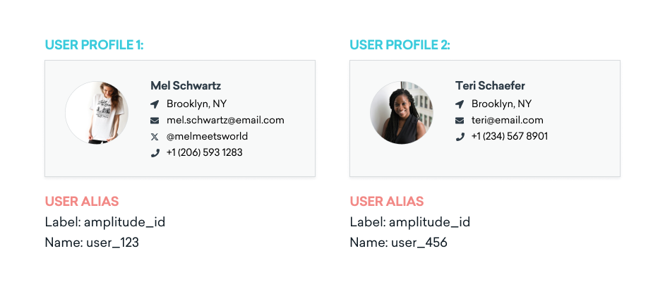 Dois perfis de usuário diferentes para usuários distintos com o mesmo rótulo de alias de usuário, mas com nomes de alias diferentes