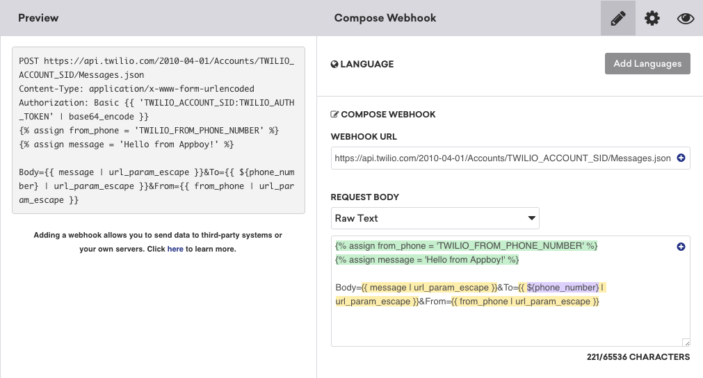 Corpo do Webhook