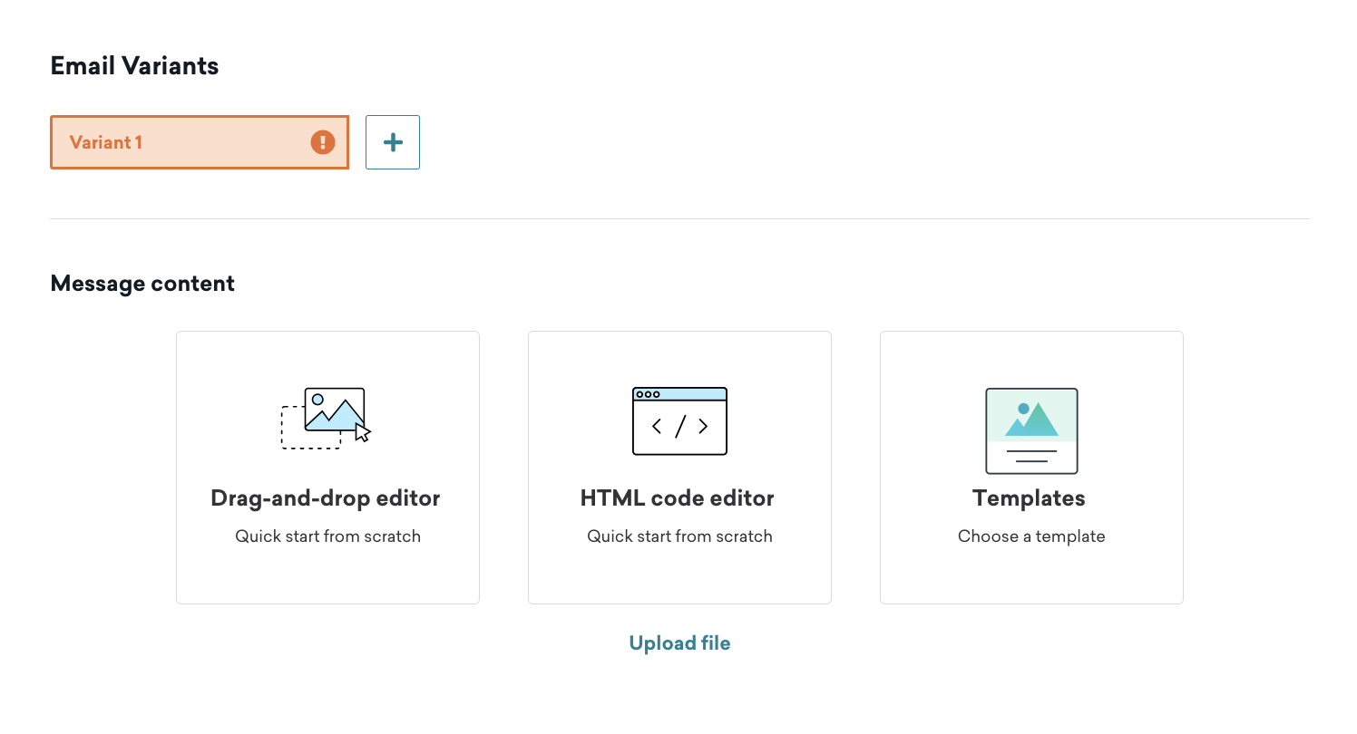 Escolhendo entre o editor de arrastar e soltar, o editor de HTML ou modelos para sua experiência de edição de e-mail.