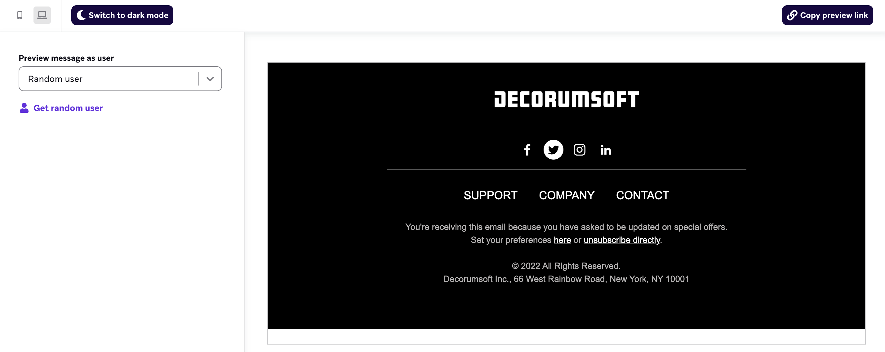 guia "Prévia" para o compositor de Bloco de Conteúdo arrastar e soltar.