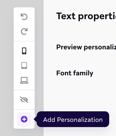 Ícone para adicionar personalização Liquid.
