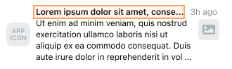 Exemplo de notificação por push com um registro de data e hora de "3h atrás" e contagem de caracteres de título de 33.