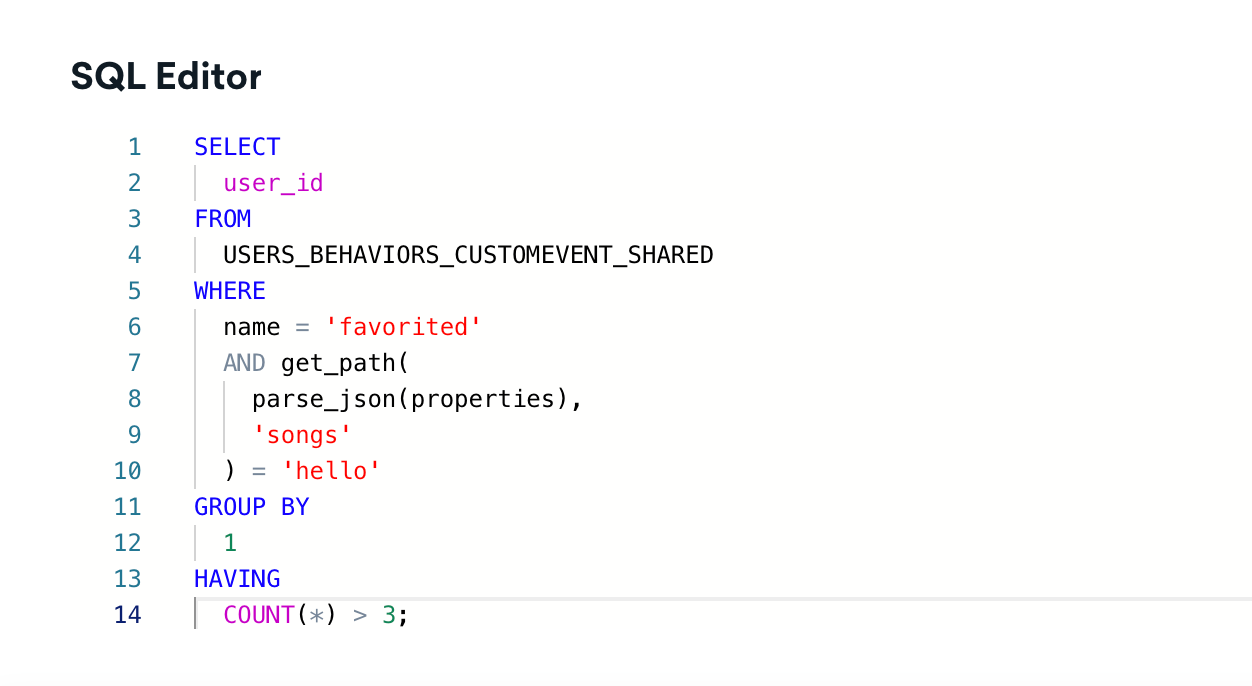 Editor SQL mostrando um exemplo de extensão de segmento SQL.